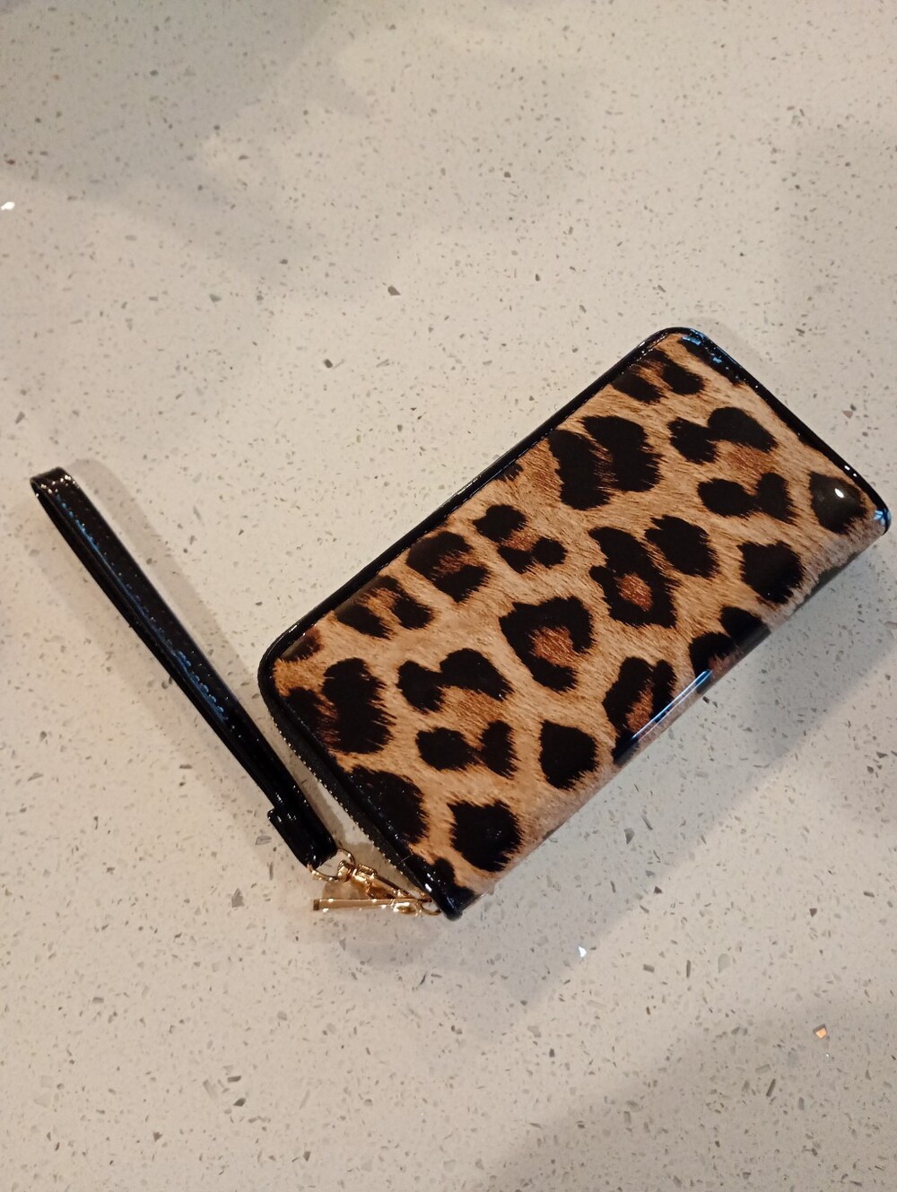Leopard Glossy Print Wristlet Wallet